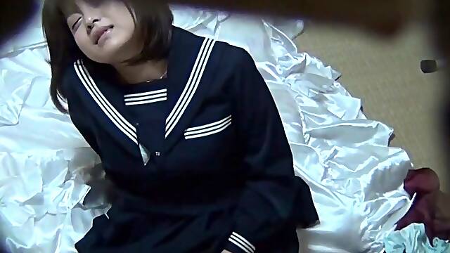 Horny asian teen rubs