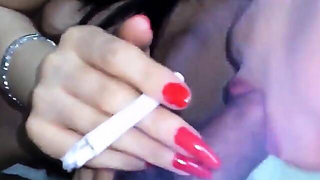 Indonesian Babe Gives Blowjob While Smoking