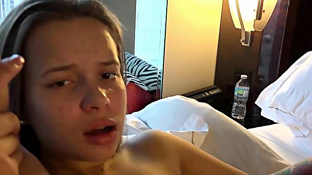 Skinny amateur sucks cock and fingers herself in pov scene
