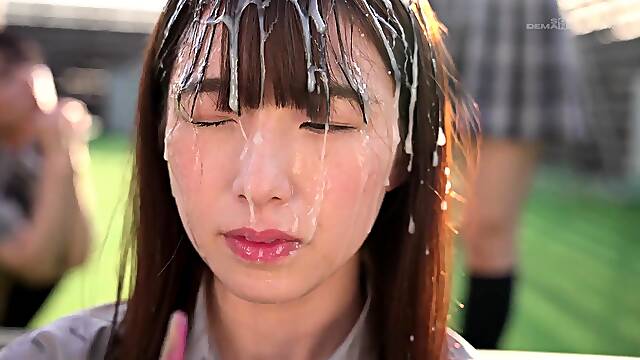 Lovely Japanese schoolgirls learning a lesson in bukkake