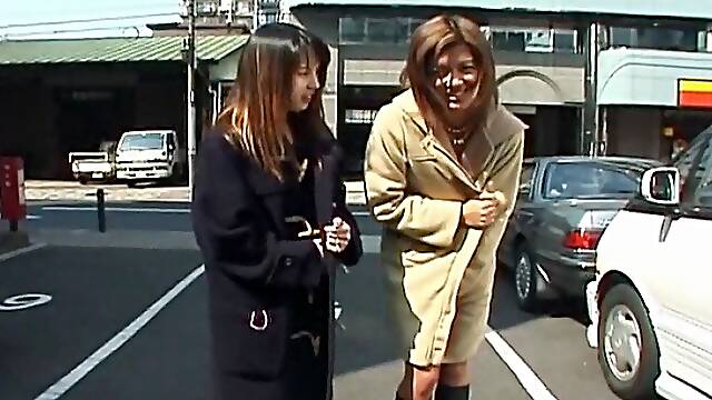 Two wild Asian girls walking naked in public