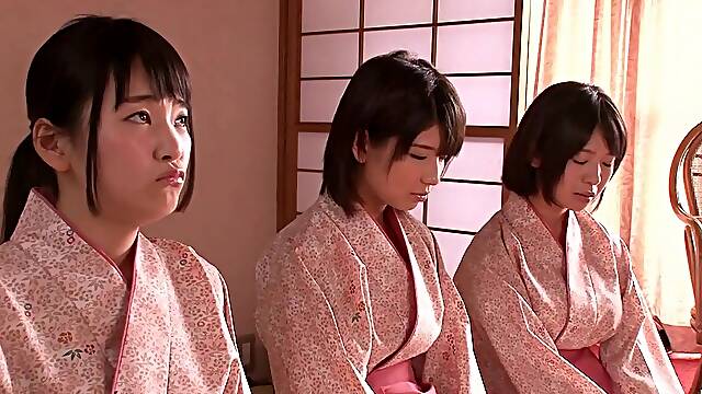 Spanked japanese cuties queen dude while wanking him off