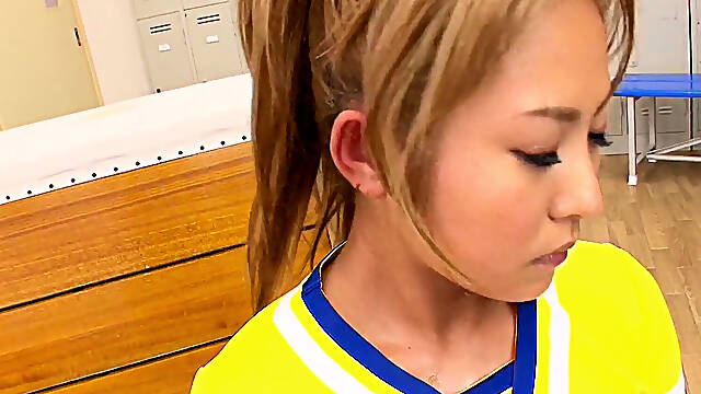 Gangbanged Asian cheerleader gets covered in cum