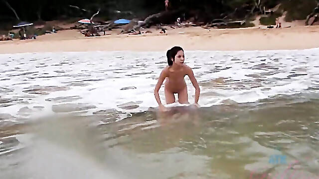 Hooking up with Vina Sky on a trip to Hawaii, behind the scenes fun at the nude beach and touching her all over in the car