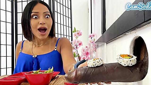 Big Tit MILFs in Sushi Glory Hole BBC Blowjob