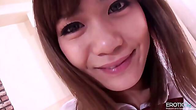 Japanese teen in school uniform Nozomi Kahara gets fucked and creampied