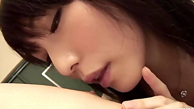 Japanese babe deepthroats big hairy cock and swallows cum