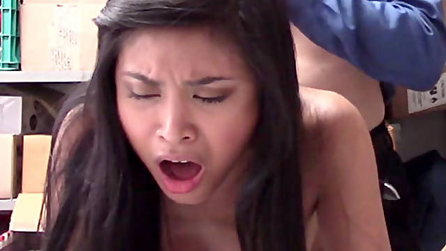 Cute asian teenage shoplifter gets busted and got laid hard