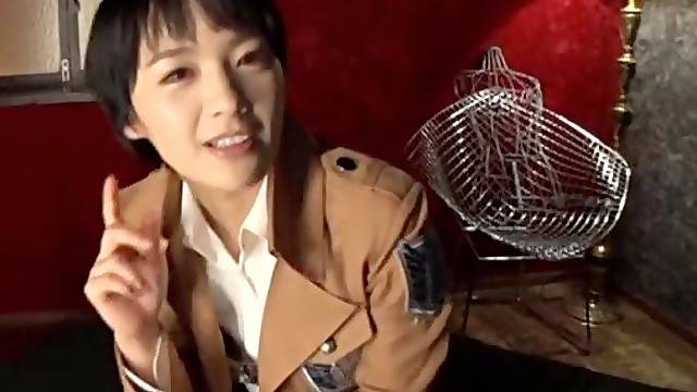 Asian amateur with short hair enjoys posing for the camera