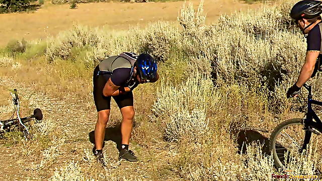 Big tits Asian milf gets caught showering outdoors and gets