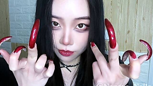 #18 - Painting Red Nail Polish with my Long Natural Nails(12mins)