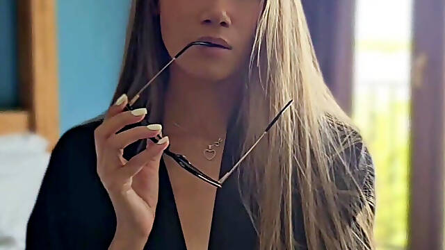 Asian MILF with Glasses in Silk Robe