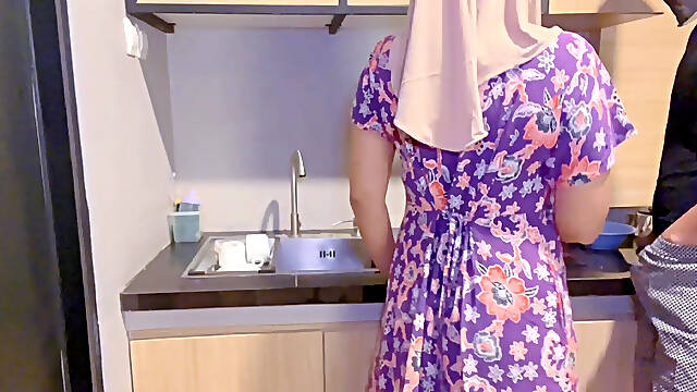 Stepmother Was Harassed by Her Naughty Stepbrother While Cooking