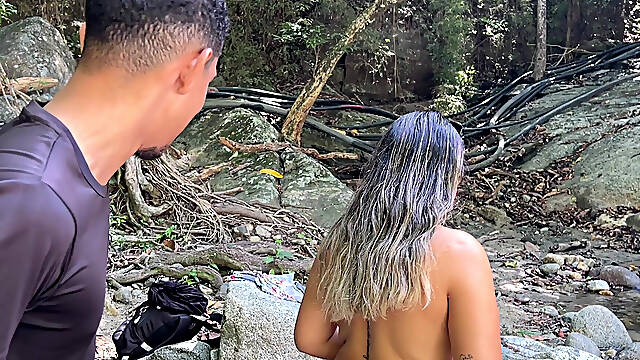2 Latina Swallow 2 Cocks of Strangers in the Middle of the Forest
